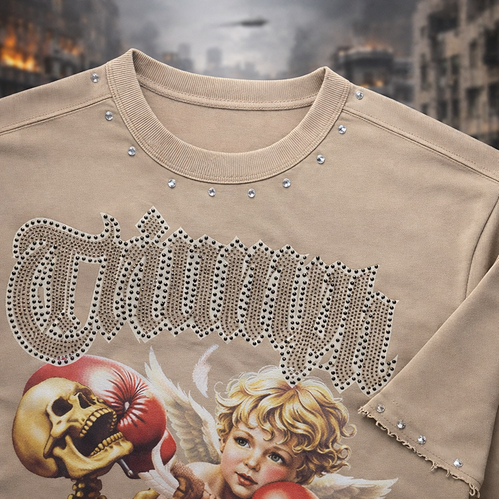 TRIUMPH BEIGE CROP TEE